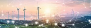 An Eco Friendly Vision of Urban Innovation: Cityscape Embracing Sustainable Wind Energy Through Connected Lines and Windmills