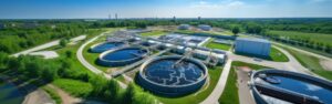 An aerial view of a water treatment facility